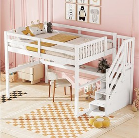 Łóżko piętrowe 140 x 200 cm – z szufladami i biurkiem – biała sosna – materac nie jest wliczony w cenę