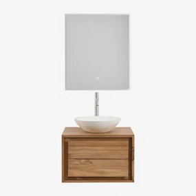 Zestaw Wiszących Mebli Łazienkowych Z Drewna Tekowego Jabari Drewno Tekowe & Cement Okrągły Biały Ø40 - Sklum