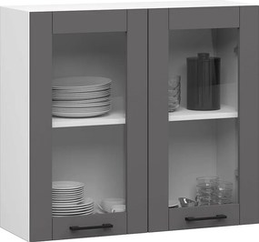 Szafka kuchenna wisząca witryna AKORD OLIWIA W80 H720 Biała 80 cm 2 drzwi kolor Grafit Szary mat 2 półki 80x30,5x72 cm