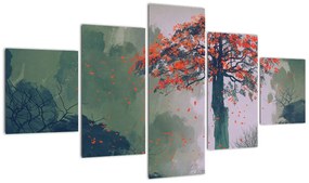 Obraz samotnego czerwonego drzewa (125x70 cm)