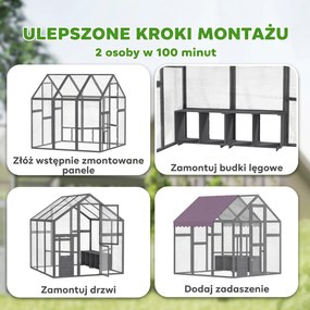 PawHut Wybieg dla kur z wodoodpornym dachem, 2 budki lęgowe, 2 siedzenia, dla 6-8 kur, ok. 1,7 x 1,8 x 1,8 m