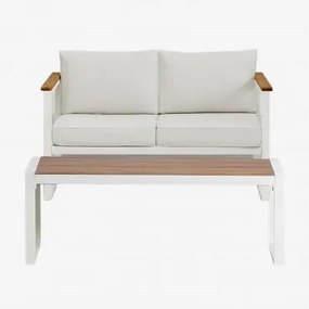 Zestaw Ogrodowy Lipov, Sofa 2-osobowa I Stolik Kawowy Z Aluminium I Drewna Akacjowego, 110x55 Cm Gardenia Biel - Sklum