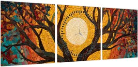 Obraz - Słońce w koronie drzewa życia (z zegarem) (90x30 cm)