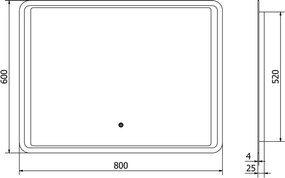 Mexen Zusa lustro łazienkowe podświetlane 80 x 60 cm, LED 6000K, antypara - 9808-080-060-611-00