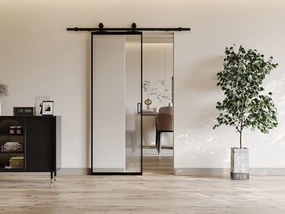 Drzwi przesuwne naścienne - aluminium i matowe szkło hartowane - wys. 205 x szer. 93 cm - LINCI II