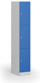Szafka skrytkowa S1, 3 schowki, 1850 x 300 x 500 mm, demontaż, zamek cylindryczny, drzwi niebieskie