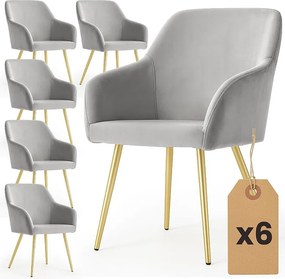 6x Welurowe krzesło tapicerowane gładkie Szare ESTELLE Złote nogi