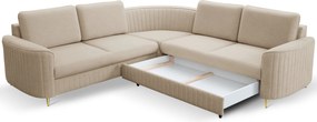 Masseno Narożnik VELA z funkcją spania i pojemnikiem na pościel Narozniki L, Rozkładana sofa - Beżowy, CASTEL 15