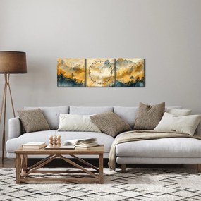 Obraz - Góry, akwarela (z zegarem) (90x30 cm)