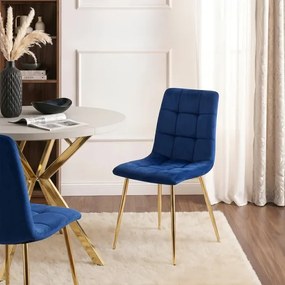 Krzesło Tapicerowane do Salonu YORK Granatowe Welurowe Glamour