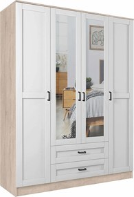 Czterodrzwiowa szafa z lustrem dąb sonoma + biały W3-K68