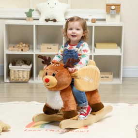 AIYAPLAY Konik na biegunach dla dzieci, pluszowy renifer z kołysankami, dla 18-36 miesięcy, 65 x 35 x 59 cm, brązowy