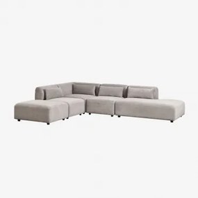Sofa Modułowy Narożny 4-częściowy Z Prawym Szezlongiem I Pufem Fogler Sztruks Jasny Szary Taupe - Sklum