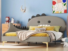 Łóżko dziecięce 140x200 cm - w kształcie dinozaura - z ekoskóry - Szare