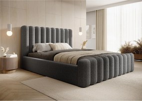 Łóżko tapicerowane Mona VII DomoHome, tkanina premium z miejscem do przechowywania, 140x200 cm, SZARY