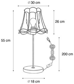 Lampa stołowa Retro z mosiężną ramą babci czarna 30 cm - Kaso Retro Oswietlenie wewnetrzne