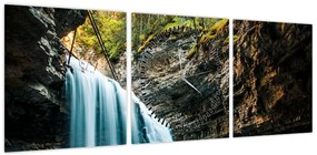 Obraz leśnego wodospadu (z zegarem) (90x30 cm)