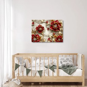 Obraz na szkle - 3D czerwono-złote kwiaty (70x50 cm)