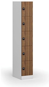 Szafka skrytkowa, 5 schowków, 1850 x 300 x 500 mm, demontaż, zamek RFID, drzwi laminowane, orzech