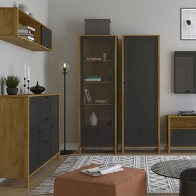 Komoda Dwudrzwiowa z Szufladami Drewniana do Salonu NORIA 150 cm Dąb craft złoty/czarny Loft