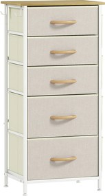 HOMCOM Komoda do sypialni z 5 materiałowymi szufladami, stalowymi wzmocnieniami, drewnianym blatem, 4 kieszeniami i 2 hakami, beżowa | Aosom PL