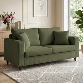 HOMCOM Sofa dwuosobowa ze sztruksu z szerokim głębokim siedziskiem i wkładem sprężynowym, zielona | Aosom PL