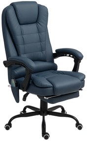 Vinsetto Fotel Biurowy z Masażem, 7 Punktów Wibracyjnych, Regulowany Podnóżek i Oparcie, do 120 kg, Wygląd Skóry, Niebieski