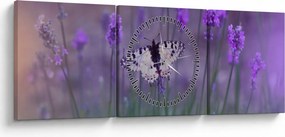 Obraz - Motyl w lawendach (z zegarem) (90x30 cm)