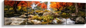 Obraz - Wodospady w jesiennym krajobrazie, pomarańczowy (170x50 cm)