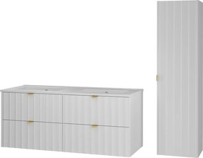 Biały Zestaw Łazienkowy 120cm Szafka z Umywalką Słupek Ryflowane Fronty Arcos