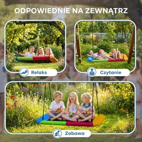 AIYAPLAY Huśtawka typu gniazdo regulowana do 300 kg z regulowanymi linami dla dzieci w wieku 3-8 lat 148x77x180 cm wielokolorowa | Aosom PL