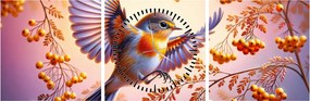 Obraz - Ptak z jarzębiną (z zegarem) (90x30 cm)