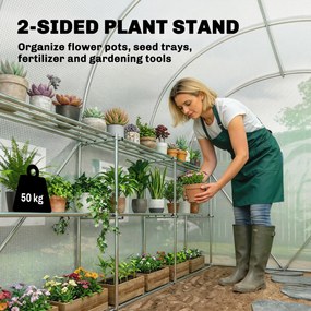 Outsunny Szklarnia foliowa 2,7 x 2 x 2 m z półkami, rolowanymi drzwiami, 6 oknami, wspornikami | Aosom PL