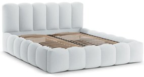 Jasnoszare tapicerowane łóżko dwuosobowe ze schowkiem i stelażem 180x200 cm Lupine – Micadoni