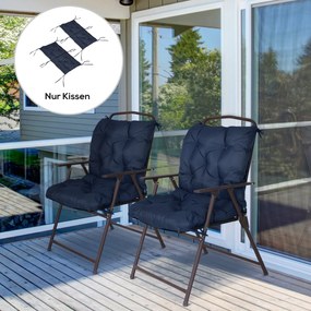 Outsunny Zestaw 2 poduszek, 98 x 50 cm, poduszki na krzesła z taśmami wiążącymi, pokrowiec materiałowy, 8 cm grubości, ciemnoniebieskie | Aosom PL