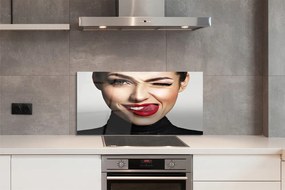 Szkło do Kuchni na Ścianę Portret z Czerwonymi Ustami