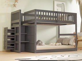 Łóżko piętrowe 140x200cm z litego drewna - z 4 szufladami bocznymi - Szare