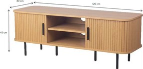 Ryflowana szafka RTV z drzwiami przesuwnymi Kasja 120 cm, kolor dąb