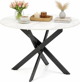 Okrągły Stół Metalowy Biały Z Blatem Marmur B2-P15