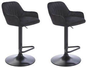 Zestaw 2 stołków barowych z weluru i metalu - Regulowana wysokość - Czarny - ELEANA
