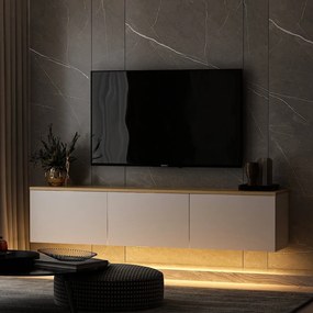 Biało-naturalna szafka pod TV w dekorze dębu 160x35x32 cm Neon – Kalune Design