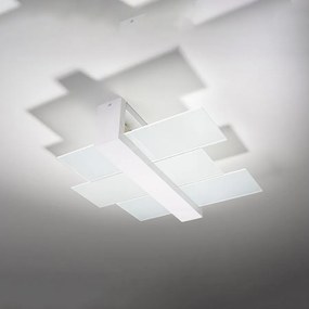 Plafony skandynawski Ignis, drewno/szkło - 2 źródło światła 4000K - L.43 x H.12 cm - biały