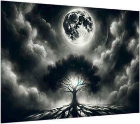 Obraz – Czarno-białe drzewo w pełni księżyca (70x50 cm)