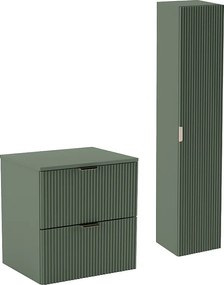 Zielony Zestaw Łazienkowy 60cm Szafka Blat Słupek Ryflowane Fronty
