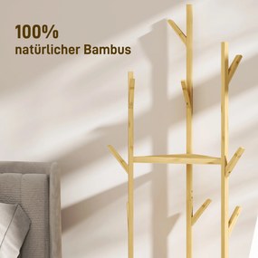 HOMCOM Wieszak na Ubrania z Bambusa, 8 Haków, 3 Półki, Naturalny