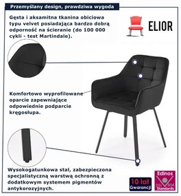 Pikowane welurowe czarne krzesło na metalowej podstawie D8-K22