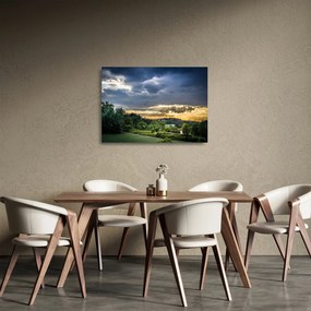 Obraz na szkle - krajobraz z promieniami (70x50 cm)