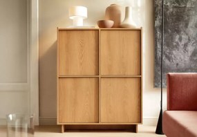 Komoda Vabres dąb karmel 98 cm 4 drzwi push to open nowoczesna laminowana stojąca skandynawska 16 mm ABS