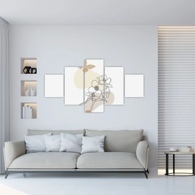 Obraz - Beżowe kwiaty z motylem N⁰3 (125x70 cm)
