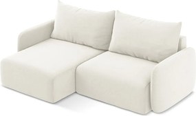 Kremowy aksamitny rozkładany/ze schowkiem narożnik (lewostronny/z szezlongiem) Kalena – Makamii